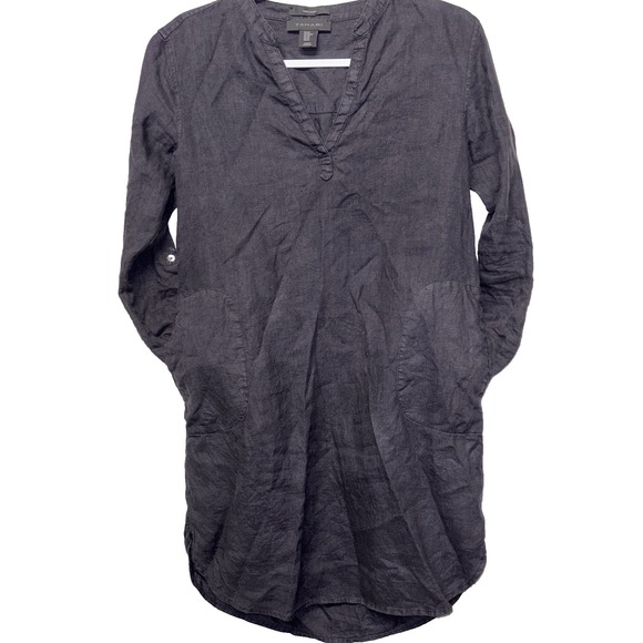 Tahari Tops - Tahari 100% Linen Tunic Shirt Dress XS Pockets Minimal Monochrome Casual Comfort